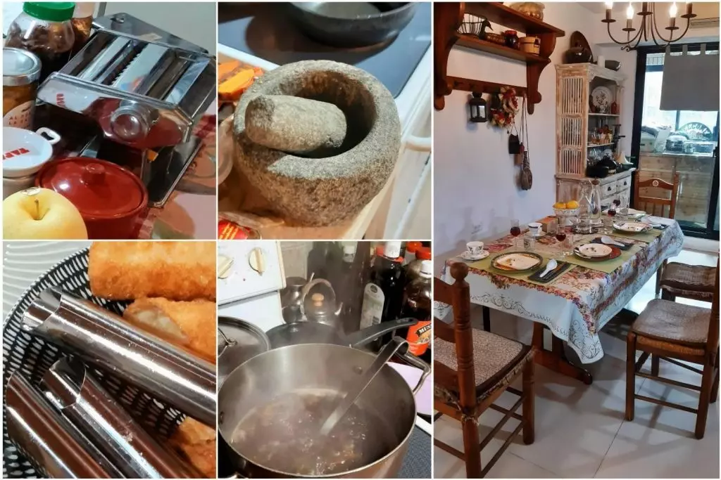 圖/廚房有著各式各樣的烹飪器具;餐桌布置十分溫馨。